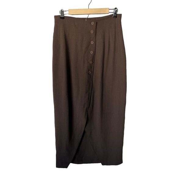 Atos Lombardini Italian Wool Button Front Tulip Hem Midi Skirt Size 42 - Picture 1 of 5